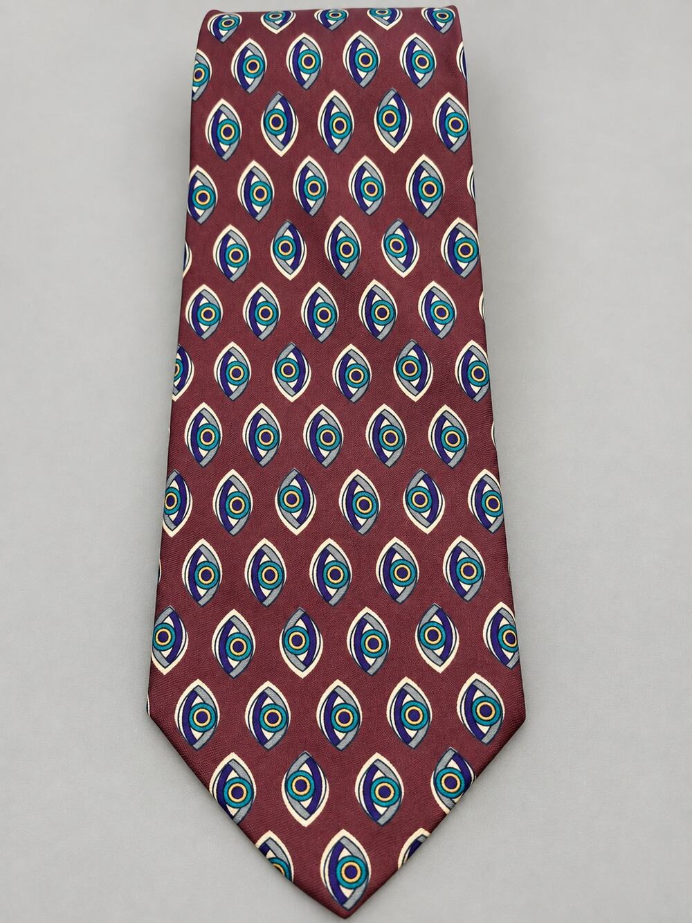 Robert Talbott Patrick James Men’s Silk Tie Burgundy Peacock Eye Geometric USA
